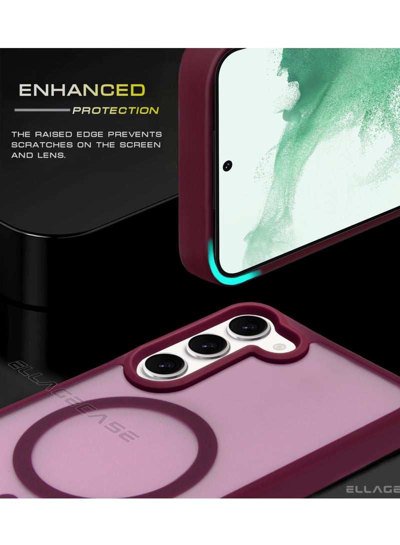 ELLAGECASE حافظة أنيقة بلون بورغندي لهاتف سامسونج جالاكسي S23 بلس، حماية قوية للكاميرا، مضادة للصدمات، حماية معززة، متوافقة مع شحن MagSafe والشحن اللاسلكي - Image 3