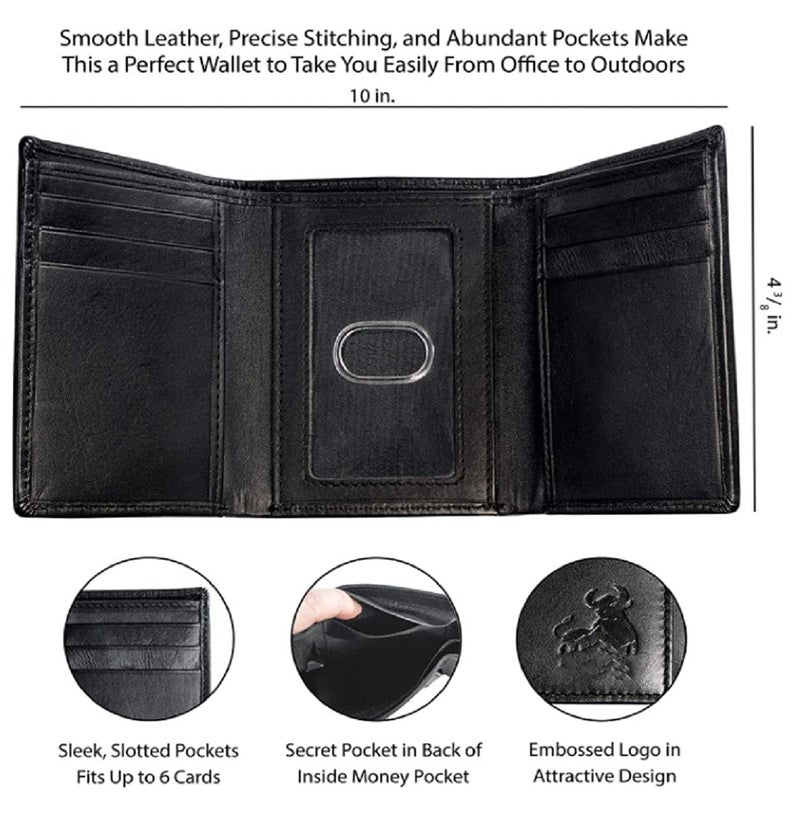 Contacts Men's Black Genuine Leather RFID Blocking Wallet | Bifold Wallet with 8 Card Slots, 1 ID Window - Image 3