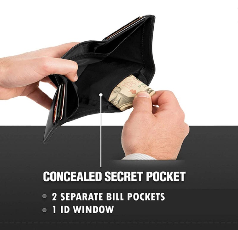 Contacts Men's Black Genuine Leather RFID Blocking Wallet | Bifold Wallet with 8 Card Slots, 1 ID Window - Image 4
