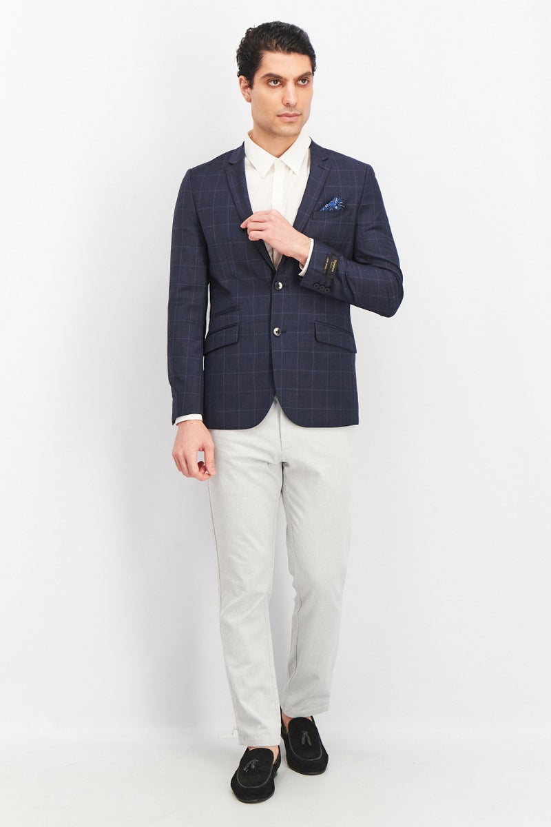 SELECTED Men Regular Fit Long Sleeve Windowpane Blazer, Navy - Image 3