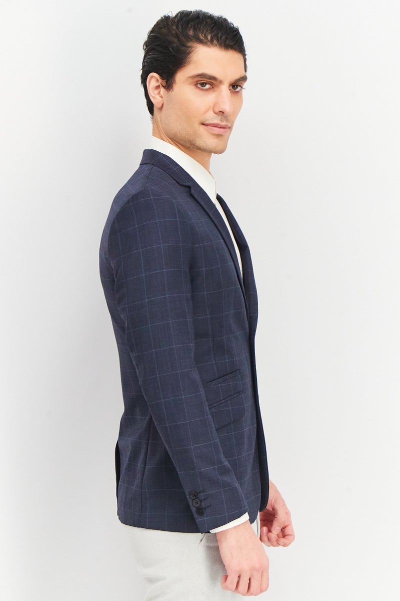 SELECTED Men Regular Fit Long Sleeve Windowpane Blazer, Navy - Image 2