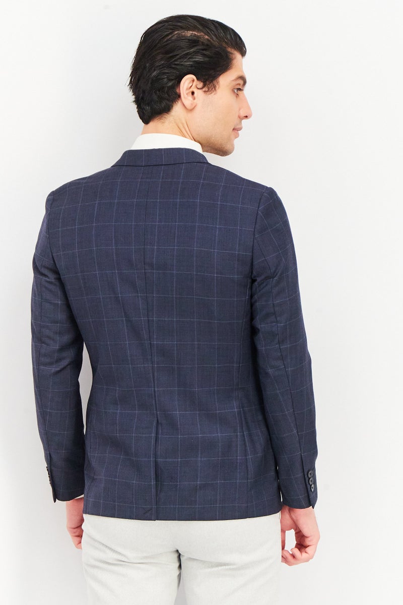 SELECTED Men Regular Fit Long Sleeve Windowpane Blazer, Navy - Image 4