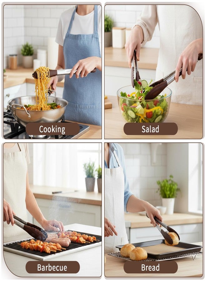 Kifmurase 4Pcs Wooden Tongs for Cooking, Stainless Steel Salad Tong with Walnut Wood Tip, 9 Inch 12 Inch Walnut Wooden Kitchen Tongs, Anti-Slip Long Handle Wood Kitchen Utensils for Salad Tossing - Image 5