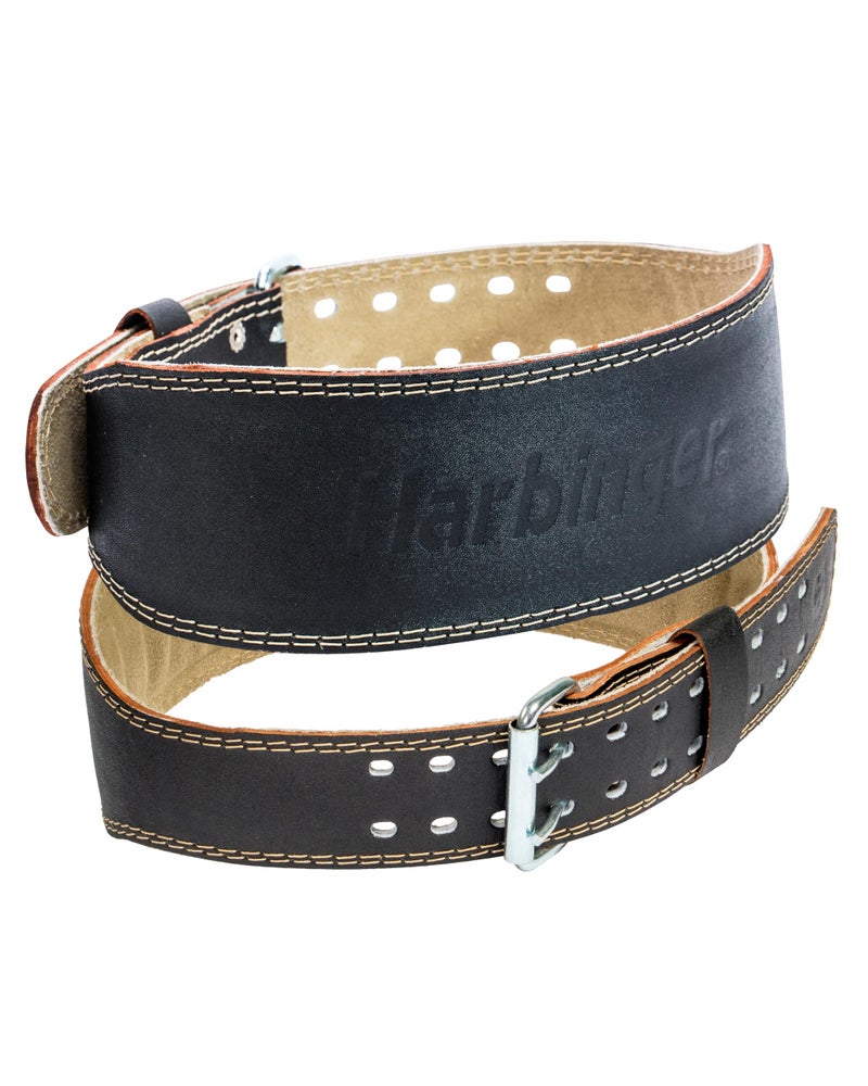 Harbinger Padded Leather Contoured Weightlifting Belt - 4" or 6â€ Width - Interior Suede Lining & Foam Cushioning - Heavy-Duty Dual Prong Steel Roller Buckle - for Lifting Support - Image 1