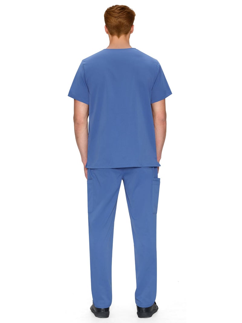COZYFIT Scrubs for Men Set - V-Neck Scrub Top and Straight Leg Pants with 11 Pockets, Elastic Drawstring Men Scrubs set, Ceil Blue, M - Image 2