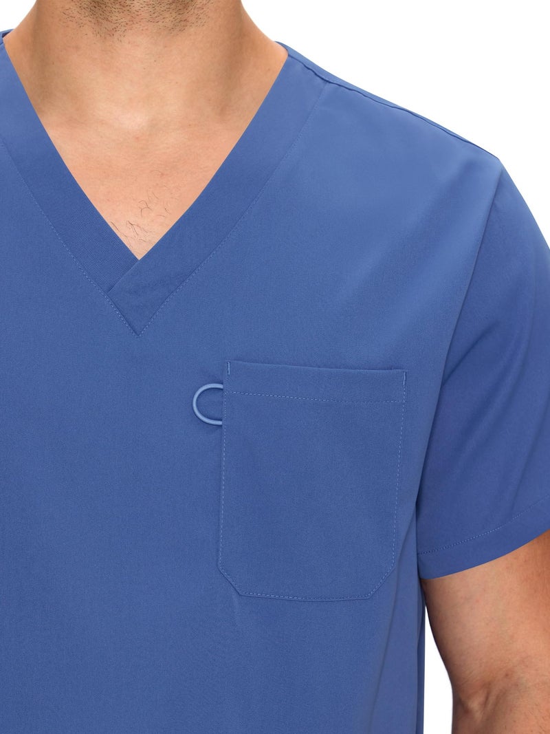 COZYFIT Scrubs for Men Set - V-Neck Scrub Top and Straight Leg Pants with 11 Pockets, Elastic Drawstring Men Scrubs set, Ceil Blue, M - Image 4