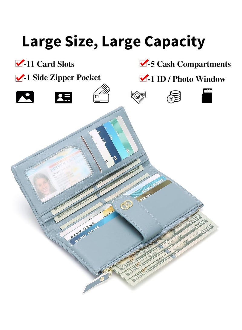 Womens Wallet Slim Rfid Blocking Bifold Leather Credit Card Wallets for Women Clutch with Zipper Coin Pocket - Image 2