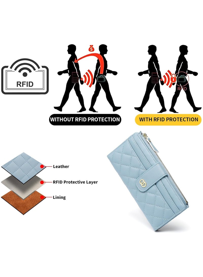 Womens Wallet Slim Rfid Blocking Bifold Leather Credit Card Wallets for Women Clutch with Zipper Coin Pocket - Image 4