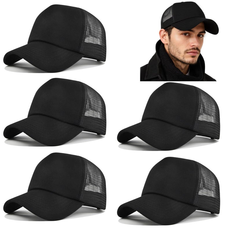 Tergy 5 Pieces Vintage Washed Plain Baseball Cap Distressed Dad Golf Hat for Men Women (5 Black) - Image 1