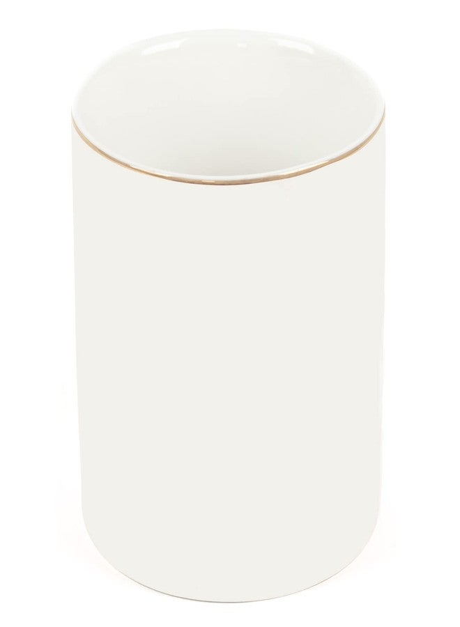 HANKOR Ceramic Pencil Holder for Desk - Cute Gold Trim Pen Aesthetic Makeup Brush Cup Holder Organizer for Desktop Storage Stationery Office Home Supplies, White - Image 1
