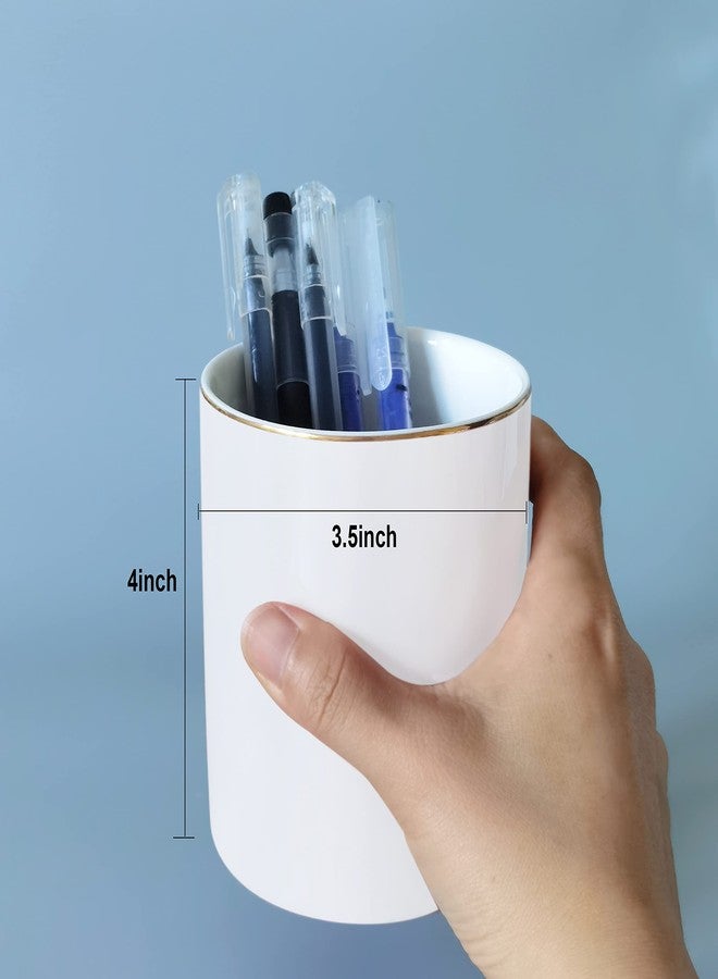 HANKOR Ceramic Pencil Holder for Desk - Cute Gold Trim Pen Aesthetic Makeup Brush Cup Holder Organizer for Desktop Storage Stationery Office Home Supplies, White - Image 5