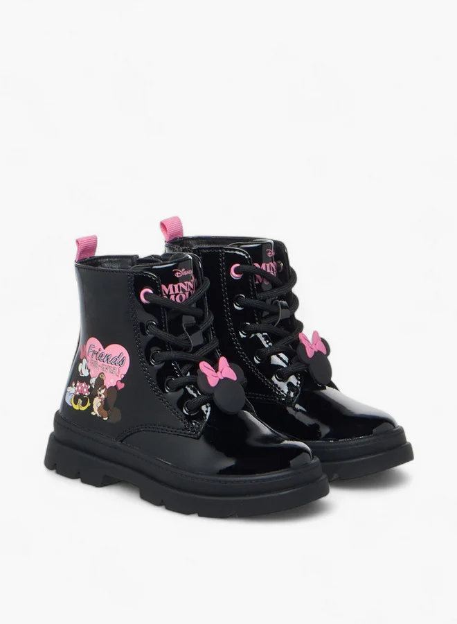 Disney Minnie Mouse Print Ankle Boots with Zip Closure