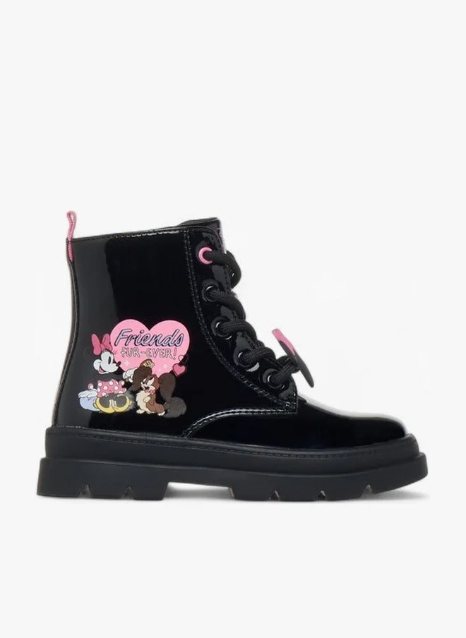 Disney Minnie Mouse Print Ankle Boots with Zip Closure