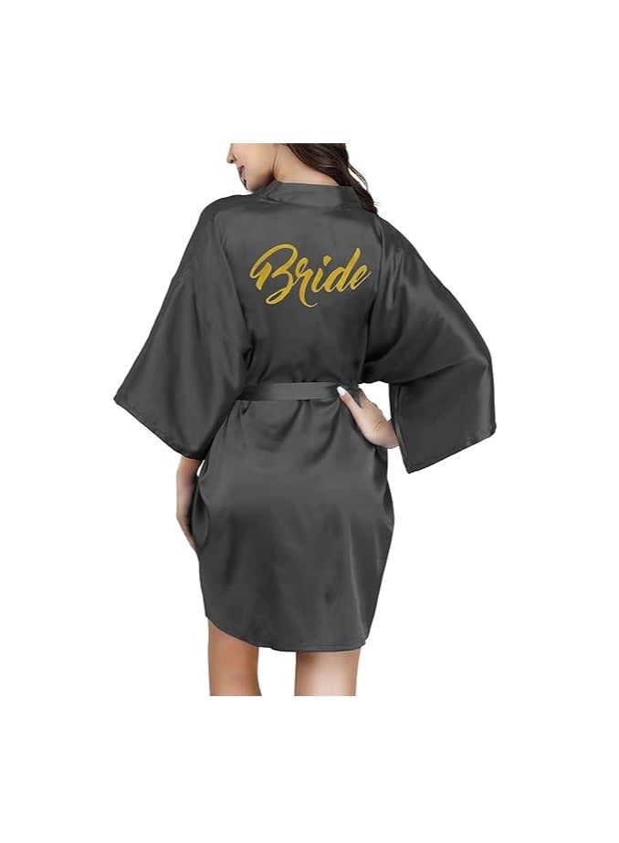 Bride Bridesmaid Robes With Glittering For Wedding Bridal Party Womens Short Silky Satin Robe One Size - Image 1
