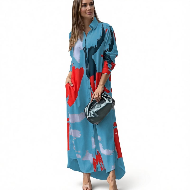 Women's Casual Printed Loose Shirt Dress - Image 4