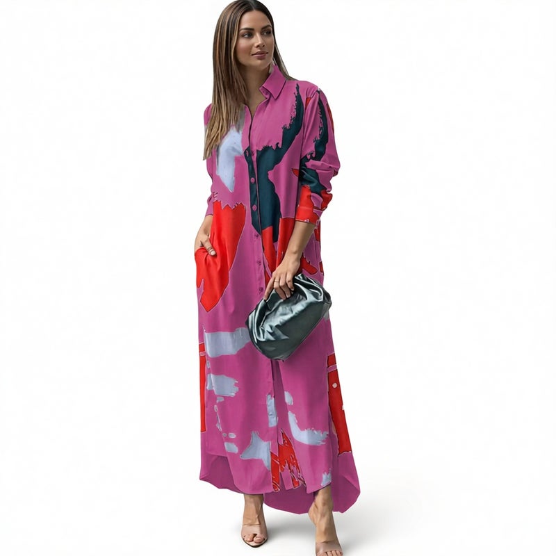 Women's Casual Printed Loose Shirt Dress - Image 2