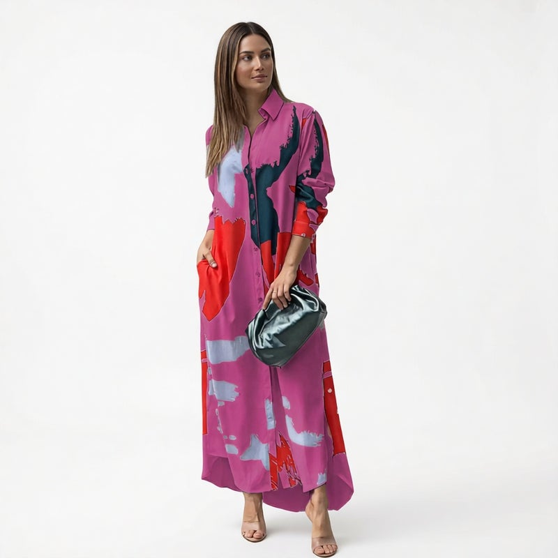 Women's Casual Printed Loose Shirt Dress - Image 3