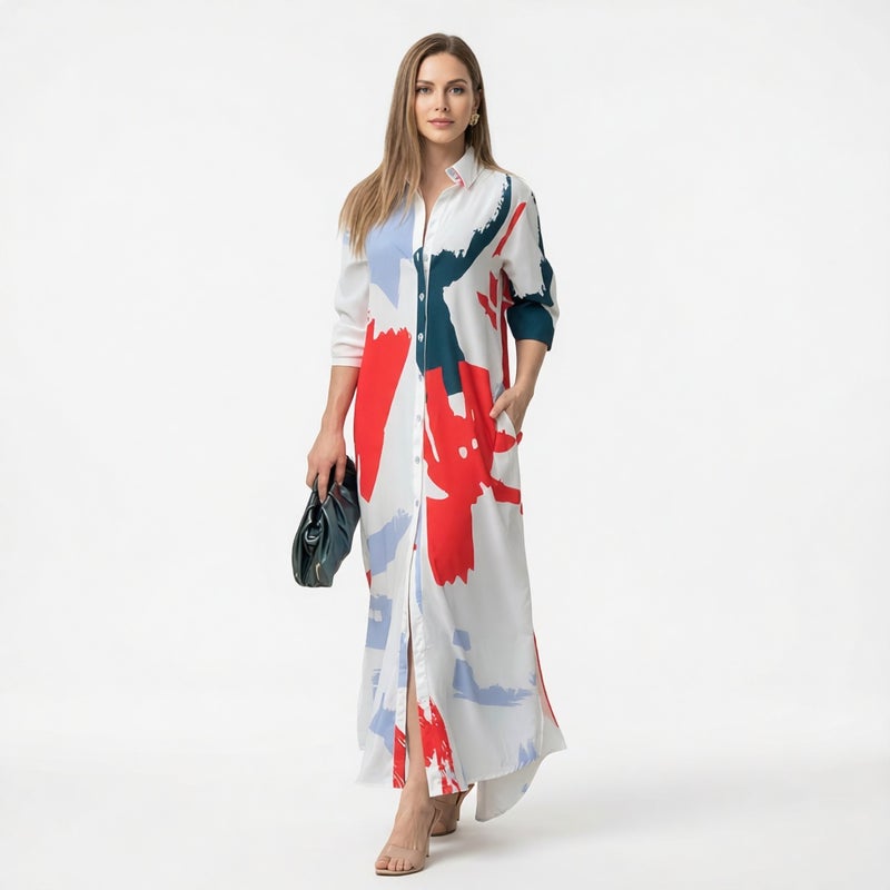 Women's Casual Printed Loose Shirt Dress - Image 1