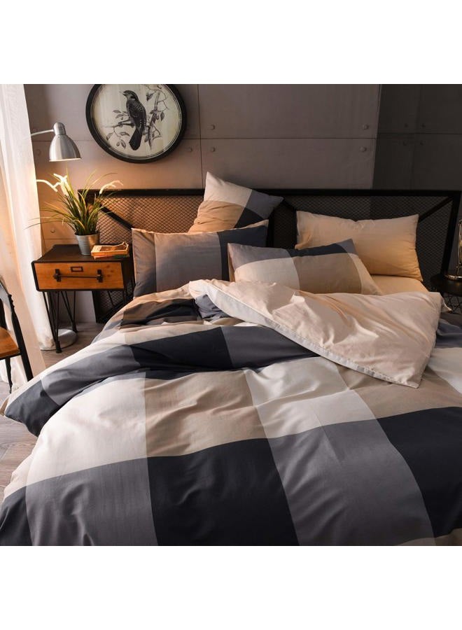 TISPLR Queen Comforter Set Plaid 3 Pieces Soft Bedding Plaid Comforter Set Vintage Style Checkered Gingham Queen Comforter Set for All Seasons 1 Comforter and 2 Pillowcases (Plaid, Queen) - Image 4