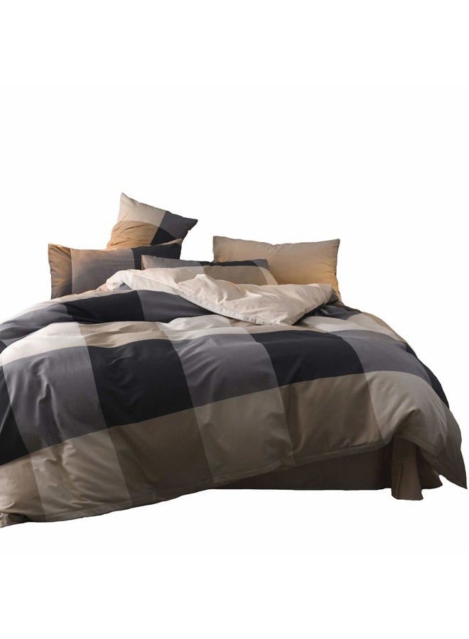 TISPLR Queen Comforter Set Plaid 3 Pieces Soft Bedding Plaid Comforter Set Vintage Style Checkered Gingham Queen Comforter Set for All Seasons 1 Comforter and 2 Pillowcases (Plaid, Queen) - Image 1