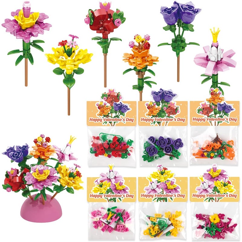 Deerher Valentines Day Gifts for Kids 24 Pack Prepacked Valentines Day Cards with Flower Building Blocks Crafts for School Classroom Class Party Favor Valentines Craft Exchange for Boys Girls Teens - Image 3