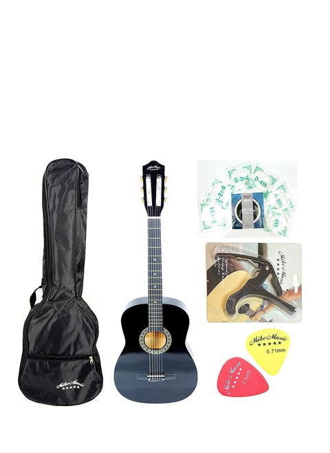 Mike Music 38 inch Nylon-String Classical Guitar with Free Bag/Capo/A Pack of Extra Strings/Picks(C38, Black)