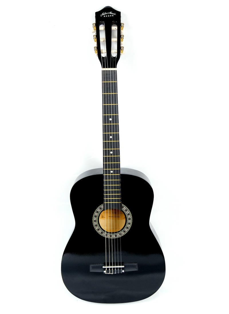 Mike Music - Mike Music 38 inch Nylon-String Classical Guitar with Free Bag/Capo/A Pack of Extra Strings/Picks(C38, Black) - Image 1