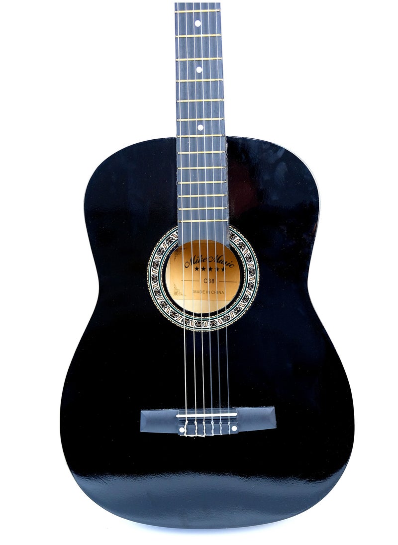 Mike Music - Mike Music 38 inch Nylon-String Classical Guitar with Free Bag/Capo/A Pack of Extra Strings/Picks(C38, Black) - Image 1
