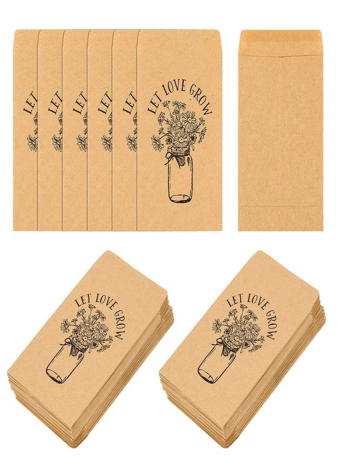 CINPIUK Wedding Favor Seed Packets, 100PCS Let Love Grow Self Adhesive Seed Packets Mason Jar Flowers Retro Kraft Envelopes Seeds Storage Paper Packets for Rustic Wedding Baby Shower Favors - Image 1