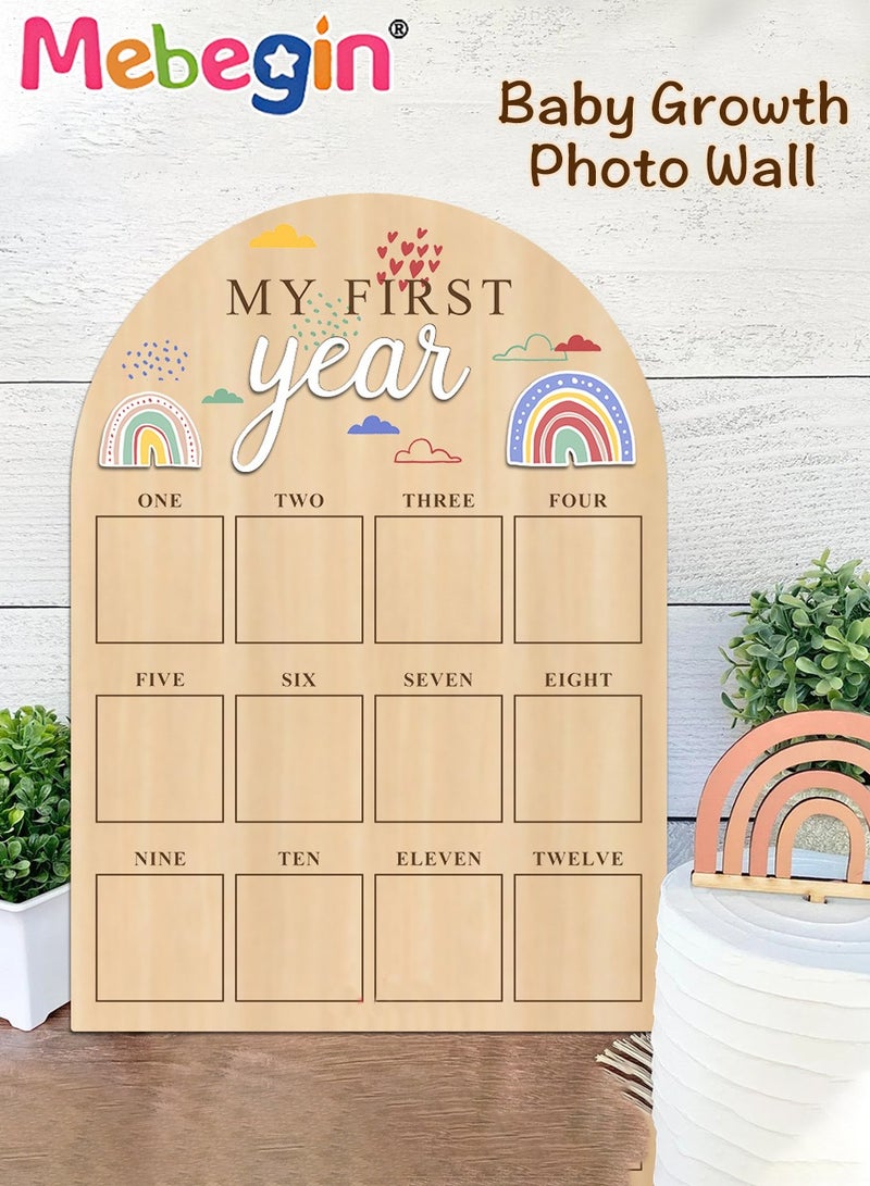 MEBEGIN Baby Keepsake Frame with Non-trace Adhesive Patch, My First Year Milestone Photo Frame, Wood Acrylic 1st Birthday Decor, Creative Baby Age Stages Photo Board, 12 Monthly Baby Photo Display, Personalized Newborn Photo Frame - Image 3