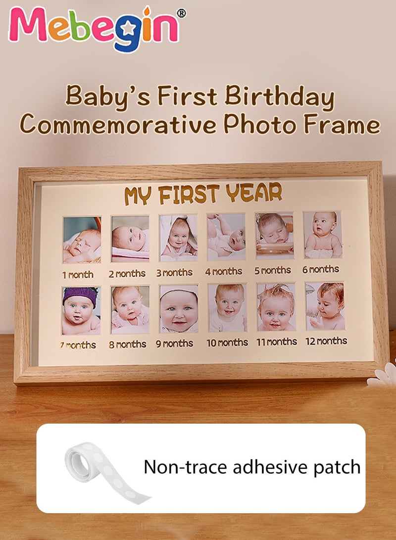 MEBEGIN Baby Keepsake Frame with Non-trace Adhesive Patch, My First Year Milestone Photo Frame, Wood Acrylic 1st Birthday Decor, Creative Baby Age Stages Photo Board, 12 Monthly Baby Photo Display, Personalized Newborn Photo Frame - Image 2