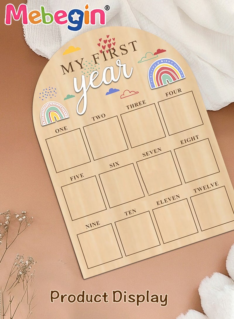 MEBEGIN Baby Keepsake Frame with Non-trace Adhesive Patch, My First Year Milestone Photo Frame, Wood Acrylic 1st Birthday Decor, Creative Baby Age Stages Photo Board, 12 Monthly Baby Photo Display, Personalized Newborn Photo Frame - Image 5