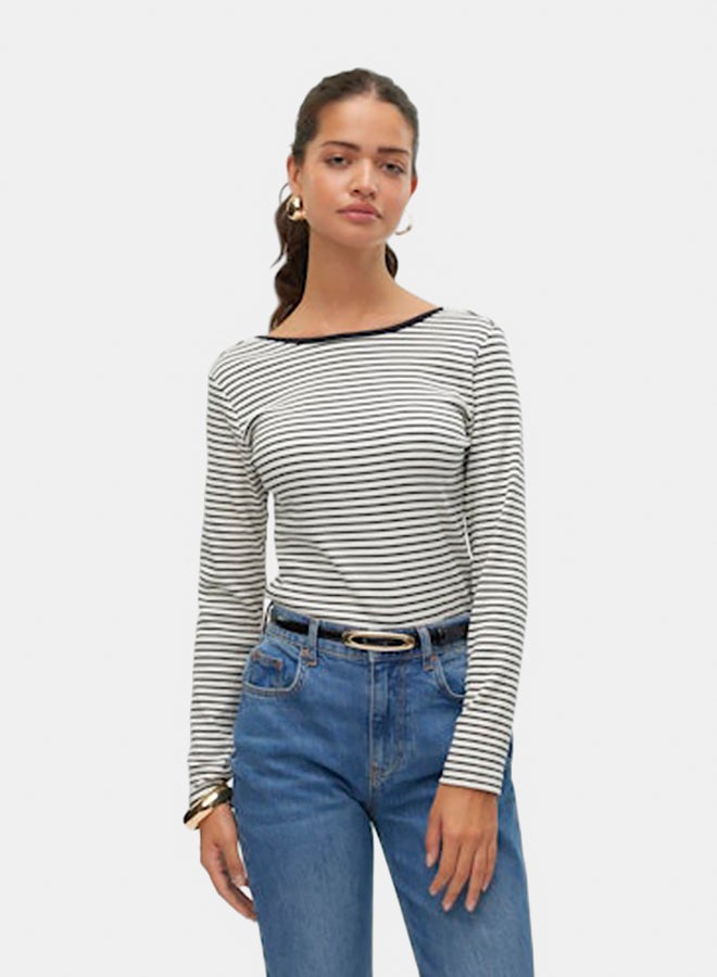 VERO MODA Womens Chloe Stripe Longsleeve 2Way Short Top - Image 2