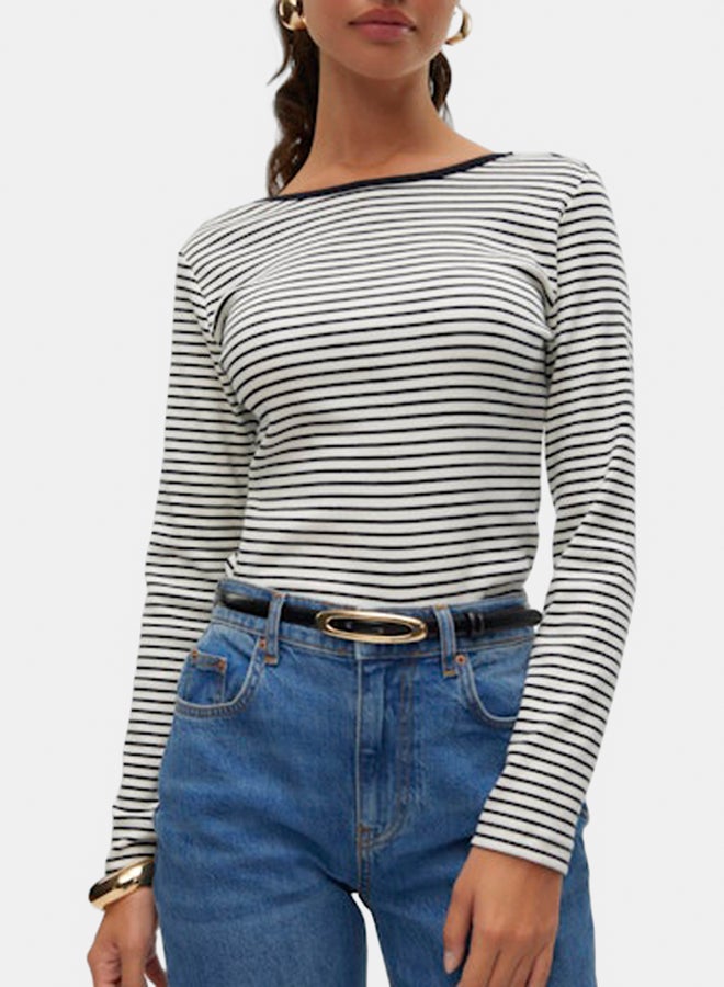 VERO MODA Womens Chloe Stripe Longsleeve 2Way Short Top - Image 4