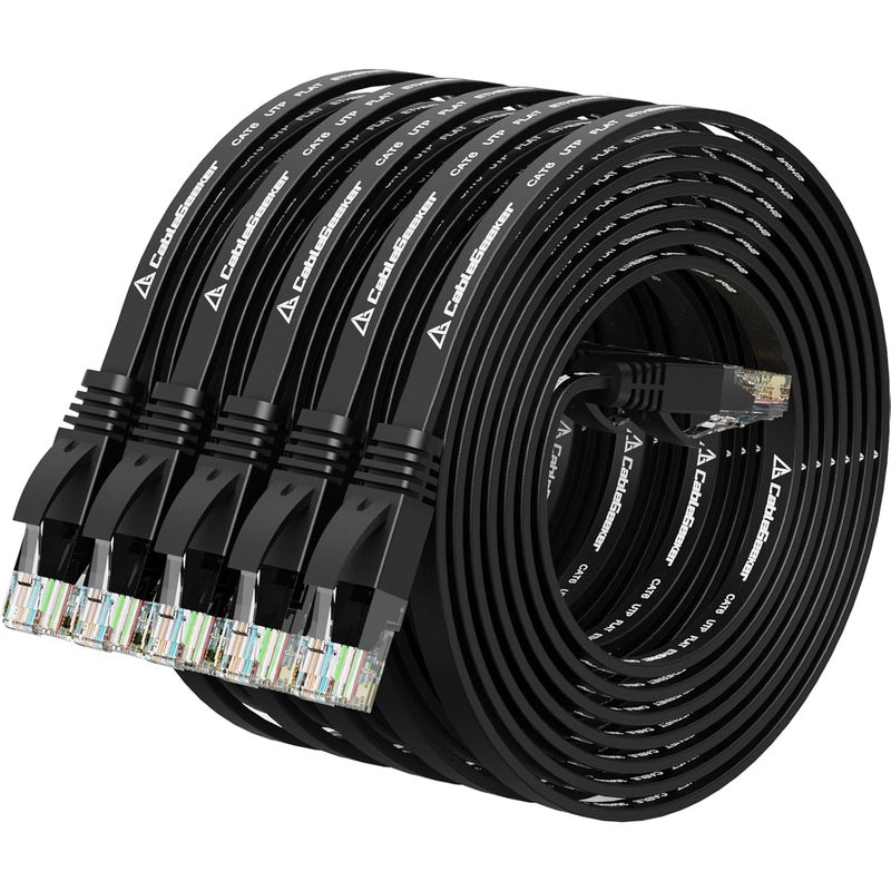 CableGeeker Cat 6 Ethernet Cable 5 ft (5 Pack) (at a Cat5e Price but Higher Bandwidth) Flat Internet Network Cables - Cat6 Ethernet Patch Cable Short - Black Computer Cable with Snagless RJ45 Connectors - Image 1