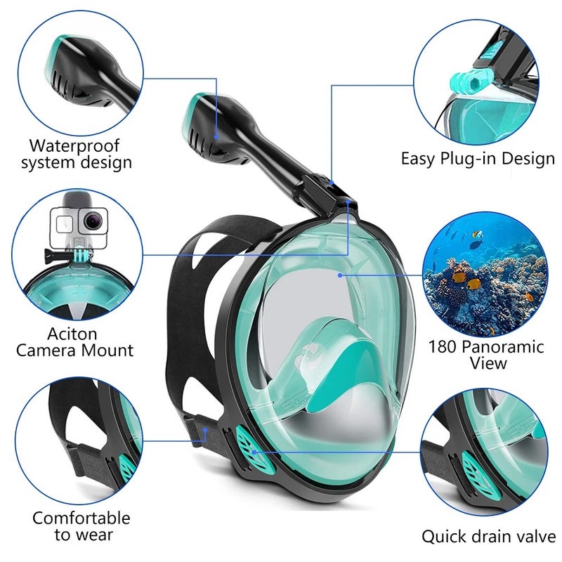Bluejw Snorkeling Mask Set Full Face Snorkel Dry Top Dive Integrated Detachable Camera Mount Swimming Panoramic View Diving Equipment - Image 3