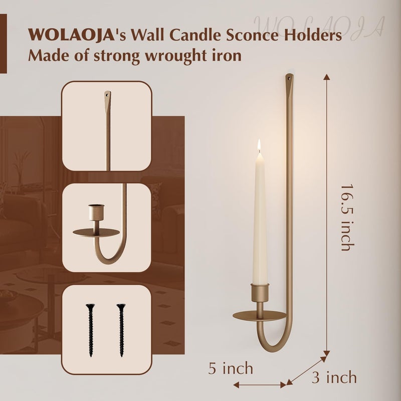 WOLAOJA Metal Wall Candle Sconce Holder Set of 2 Wall Mount Candle Holder Pillar Holder Brass Modern Wall Candle Sconces Hanging for Living Room Farmhouse Fireplace Wedding - Image 4