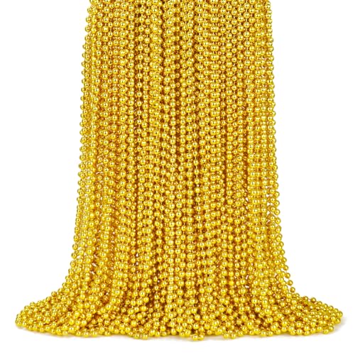 ZYFLSQ 100 Pcs 33 7mm Metallic Gold Beads Necklaces Bulk Mardi Gras Beaded Necklaces Party Beads Costume Necklaces Gold - Image 1