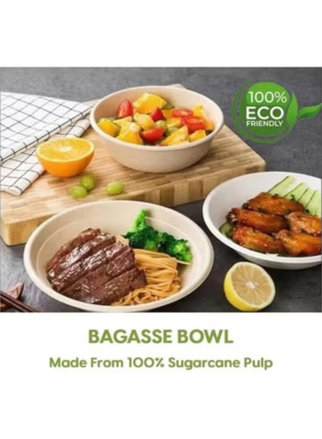 ecoway 100% Compostable Bowl Heavy Duty Bowl Natural Disposable Bagasse Paper bowls Eco-Friendly Made from Sugarcane Bagasse Natural white color Biodegradable Bowl, Pack of 25 - Image 3