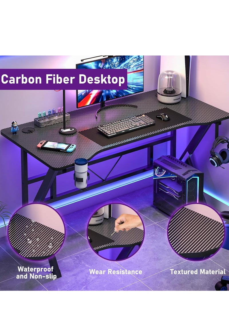 ZUIHAO ZUIHAO Gaming Desk 110cm Carbon Fiber Computer Table Workstation with K Shape Metal Frame Gamer Writing Table Black 110 X52 X 75cm  - Image 4