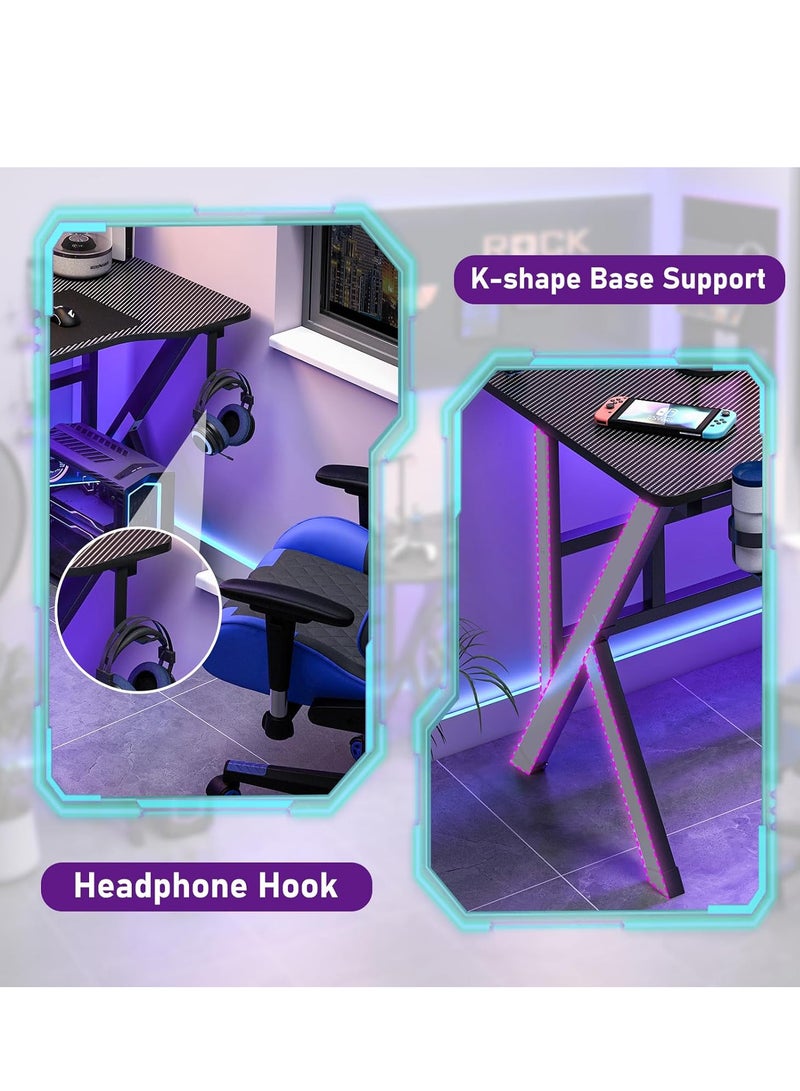 ZUIHAO ZUIHAO Gaming Desk 110cm Carbon Fiber Computer Table Workstation with K Shape Metal Frame Gamer Writing Table Black 110 X52 X 75cm  - Image 5
