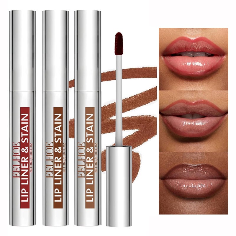 Peel Off Lip Stain Tattoo Set 3 Colors Peel Off Lip Liner Removable Lip Liner Set Matte Finish Waterproof Lip Liner Pencil Transferproof Peel Off Lip Stick Highly Pigmented Color Lip Makeup