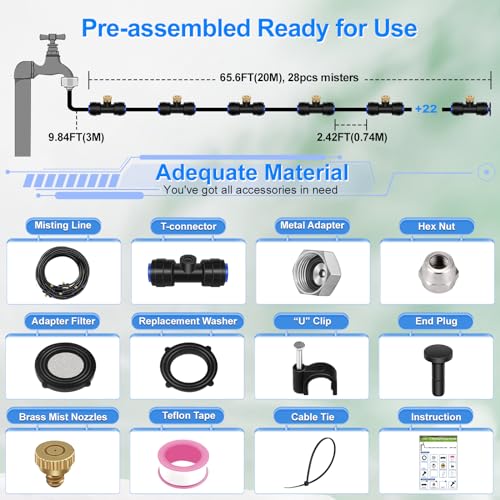 GOXAWEE Misting System, 75FT (23M) Misting Line + 28 Brass Mist Nozzles + Brass Adapter(3/4"), Misters for Outside Patio Cooling Outdoor Garden Greenhouse Trampoline for Waterpark - Image 5