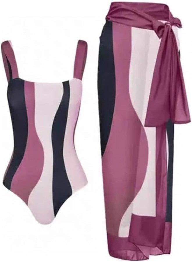 AARAM Stylish Premium Women's One Piece Swimsuit with Cover Ups Wrap Skirt Sarong Retro Floral Print Monokini Tummy Control Swimwear | Printed Swimming Costume for Women Beach Wear (M - Black Purple) - Image 4