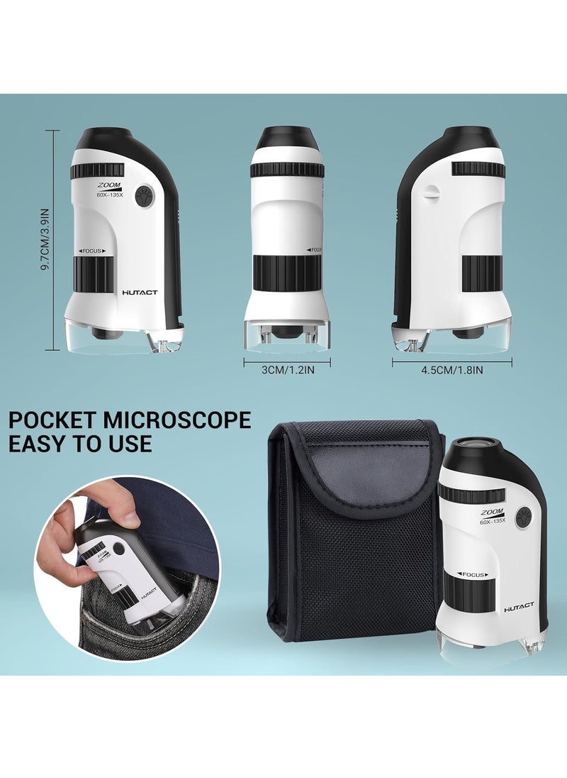 HUTACT - HUTACT Pocket Microscope for Kids, 60X-135X Mini Portable Microscope with 5 Microscope Slides, Handheld Microscope for Children Students - Image 1