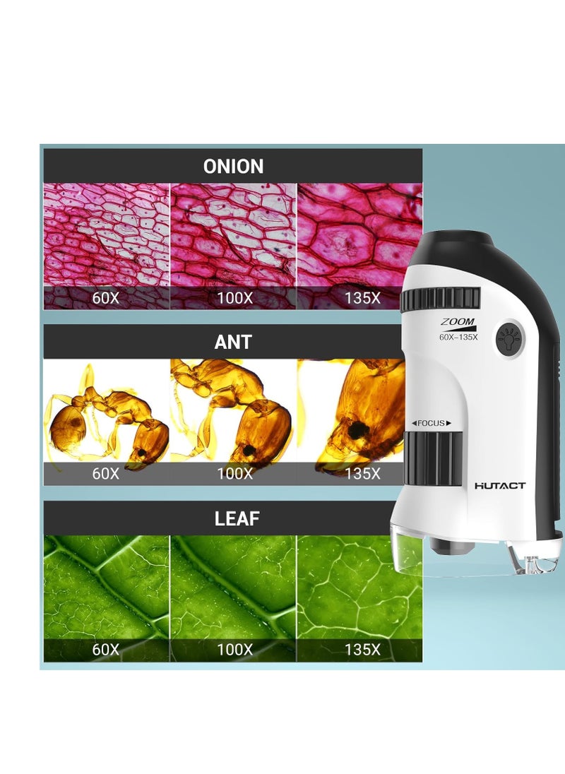 HUTACT - HUTACT Pocket Microscope for Kids, 60X-135X Mini Portable Microscope with 5 Microscope Slides, Handheld Microscope for Children Students - Image 1