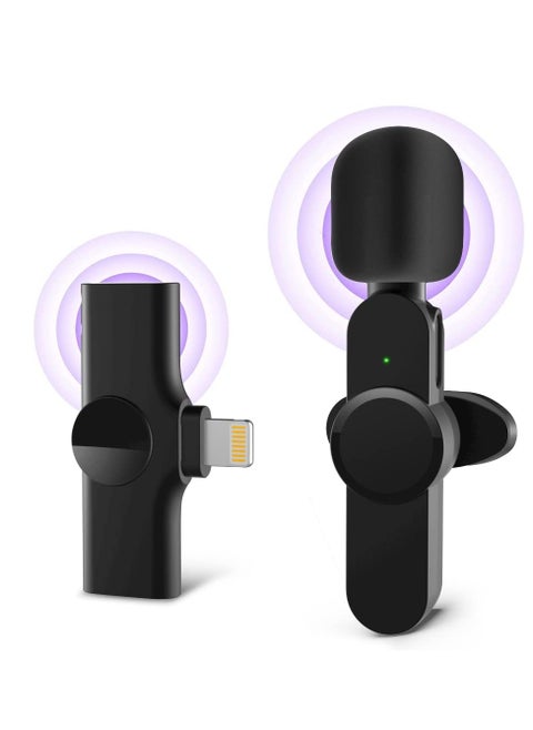 Wireless Lapel Lavalier Microphone for iPhone iPad Recording,YouTube Facebook Live Stream,Vlog, Auto-Sync Wireless Mic with 2 Clips (No Need App/Bluetooth)