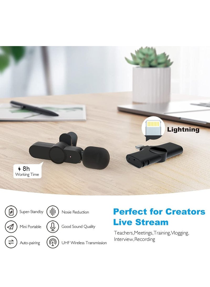 Generic - Wireless Lapel Lavalier Microphone for iPhone iPad Recording,YouTube Facebook Live Stream,Vlog, Auto-Sync Wireless Mic with 2 Clips (No Need App/Bluetooth) - Image 1