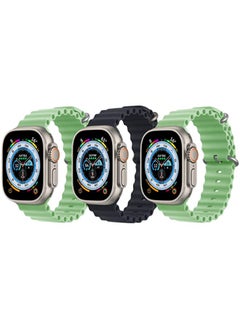 Silicone Ocean Band Strap for Apple Watch 38/40/41mm Mint Green/Black/Mint Green Set of 3