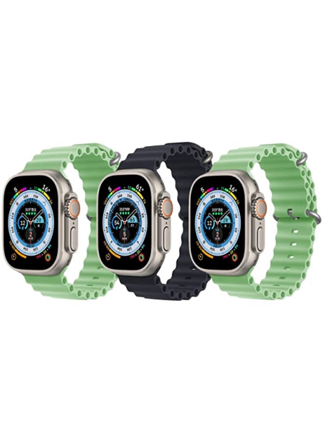 IAF - Silicone Ocean Band Strap for Apple Watch 38/40/41mm Mint Green/Black/Mint Green Set of 3 - Image 1